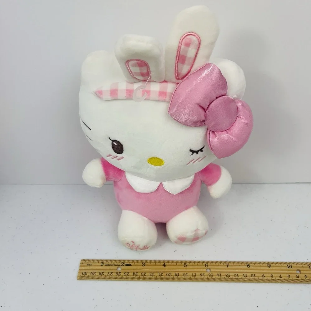 Hello Kitty Pink Plaid‎ Bunny Headband Bow Tutu Blushing Winking Plush 9